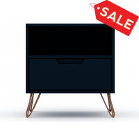 Manhattan Comfort 101GMC4 Rockefeller 1.0 Mid-Century- Modern Nightstand with 1-Drawer in Tatiana Midnight Blue